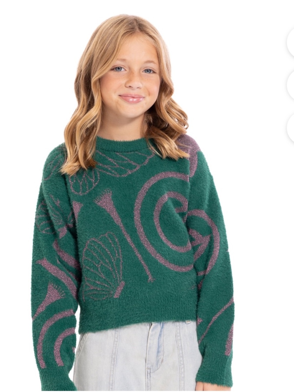 Girls Wicked Graphic Glitter Patterned Fuzzy Sweater